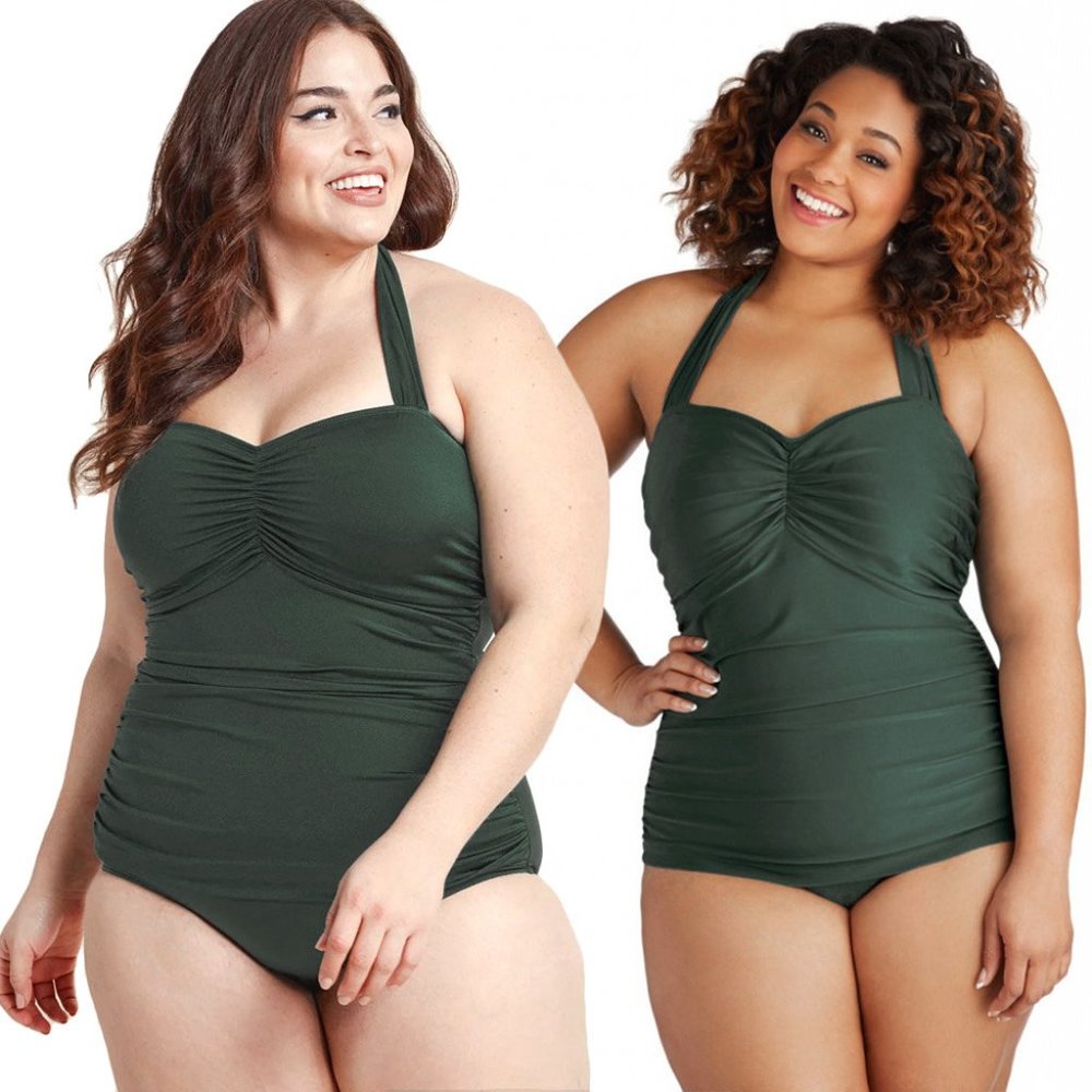Esther Williams Size 16 Pin Up Style One Piece Bathing Suit in Olive Green